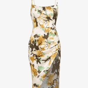 Zaful Abstract Floral Midi Dress - Green and Brown